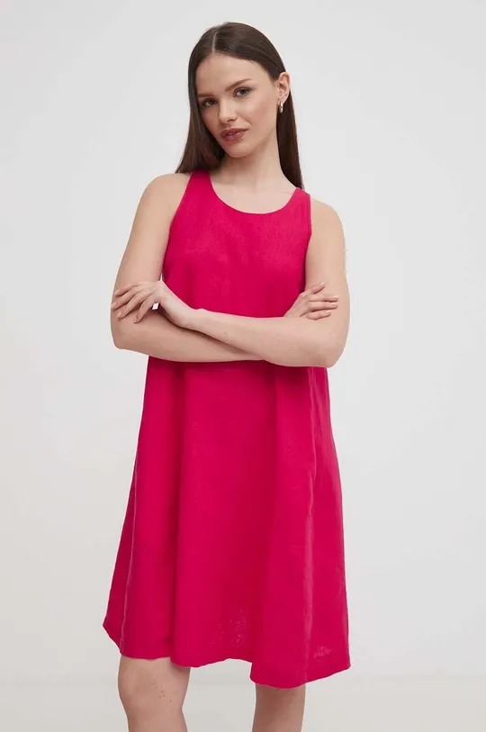Ľanové šaty United Colors of Benetton ružová