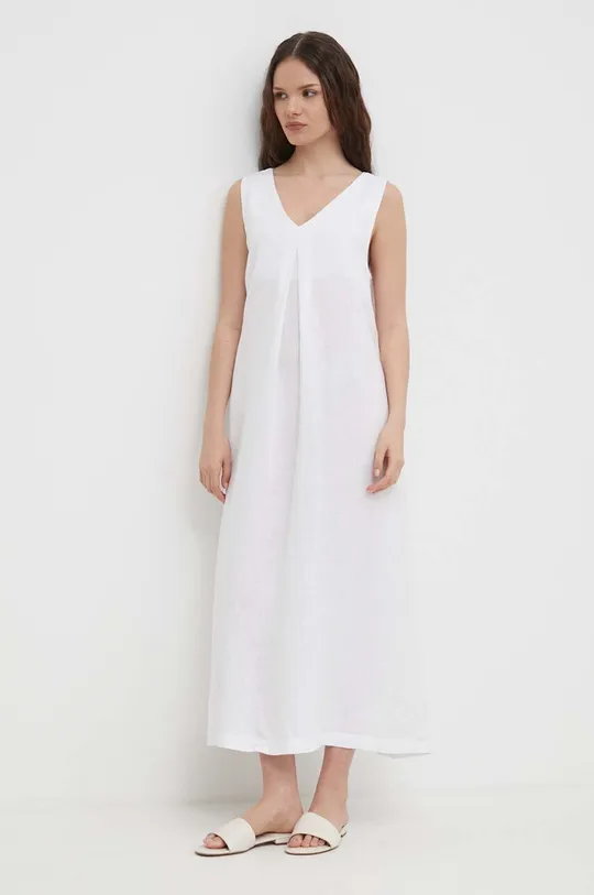 λευκό Λινό φόρεμα United Colors of Benetton Γυναικεία