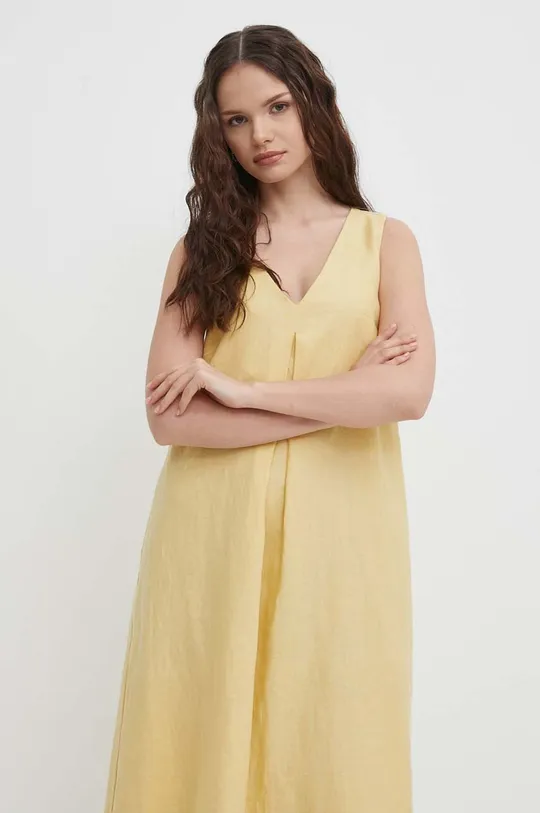 Λινό φόρεμα United Colors of Benetton κίτρινο