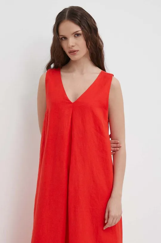 Λινό φόρεμα United Colors of Benetton κόκκινο