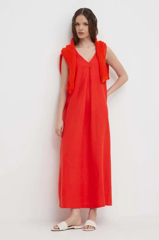 piros United Colors of Benetton vászon ruha