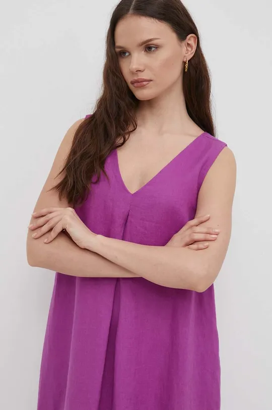Льняна сукня United Colors of Benetton фіолетовий