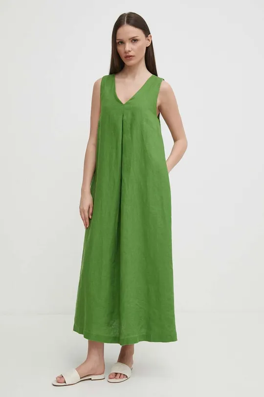 zelena Lanena obleka United Colors of Benetton Ženski