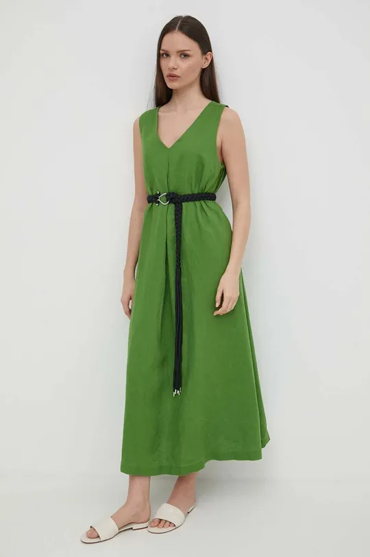 Ľanové šaty United Colors of Benetton zelená