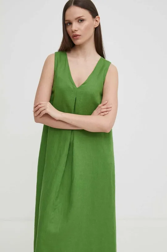 zelena Lanena obleka United Colors of Benetton