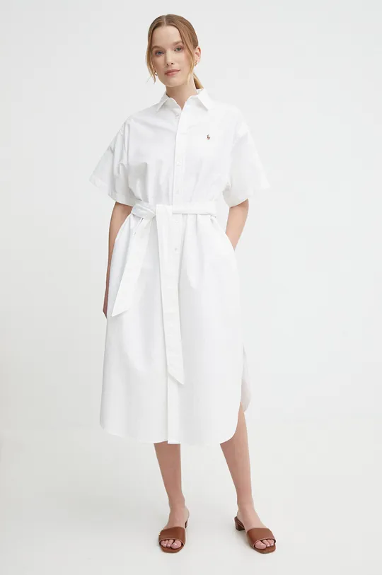 Bombažna obleka Polo Ralph Lauren bela