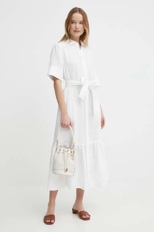 Lanena haljina Polo Ralph Lauren bijela
