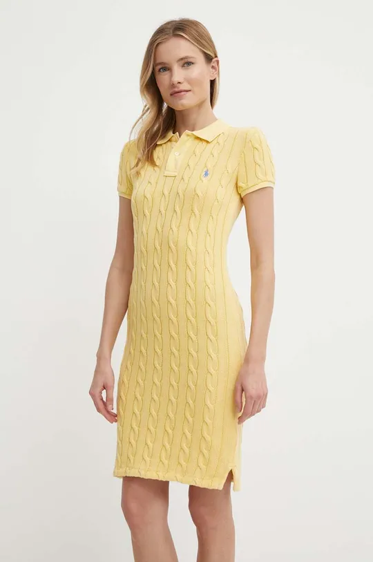 κίτρινο Βαμβακερό φόρεμα Polo Ralph Lauren Γυναικεία