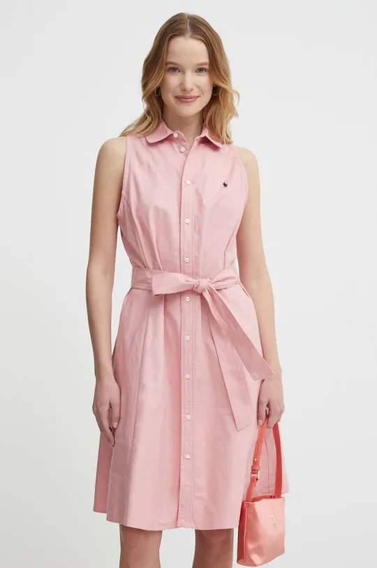 roza Bombažna obleka Polo Ralph Lauren Ženski