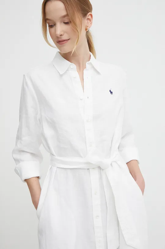 bijela Lanena haljina Polo Ralph Lauren