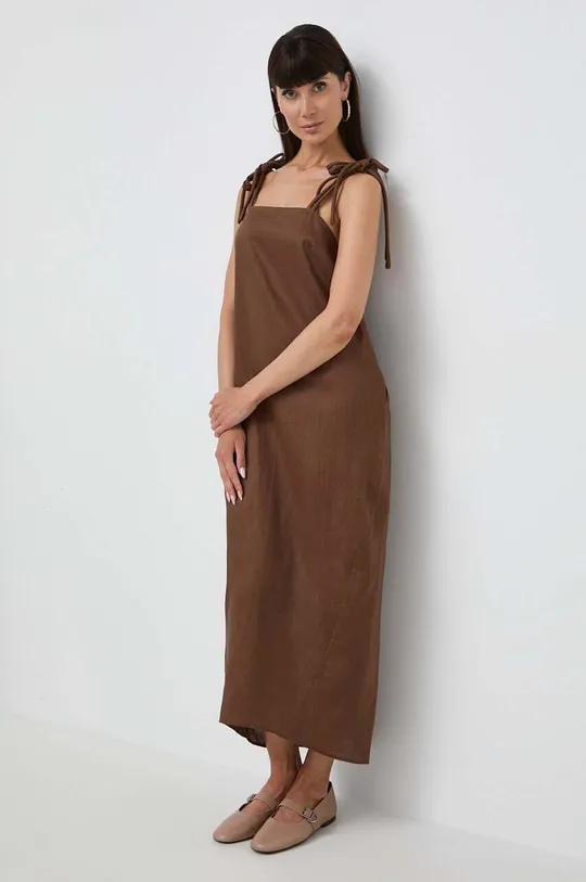 коричневый Льняное платье Max Mara Leisure Женский
