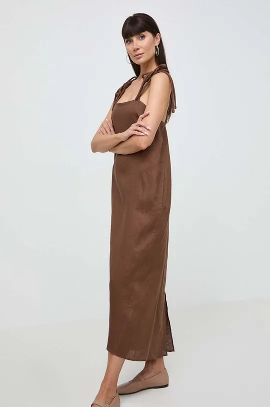 Max Mara Leisure sukienka lniana brązowy