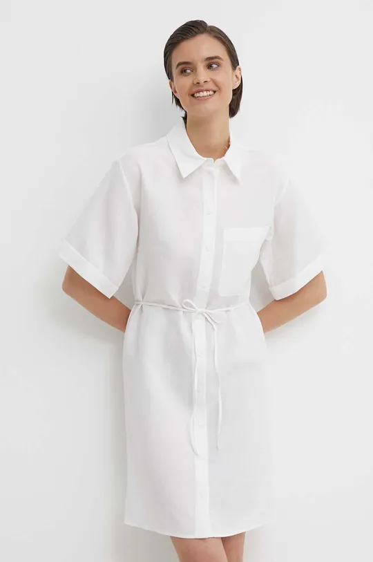 biały Calvin Klein sukienka z domieszką lnu Damski