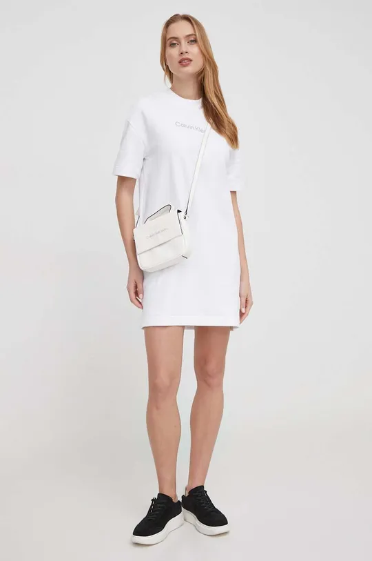 Βαμβακερό φόρεμα Calvin Klein λευκό