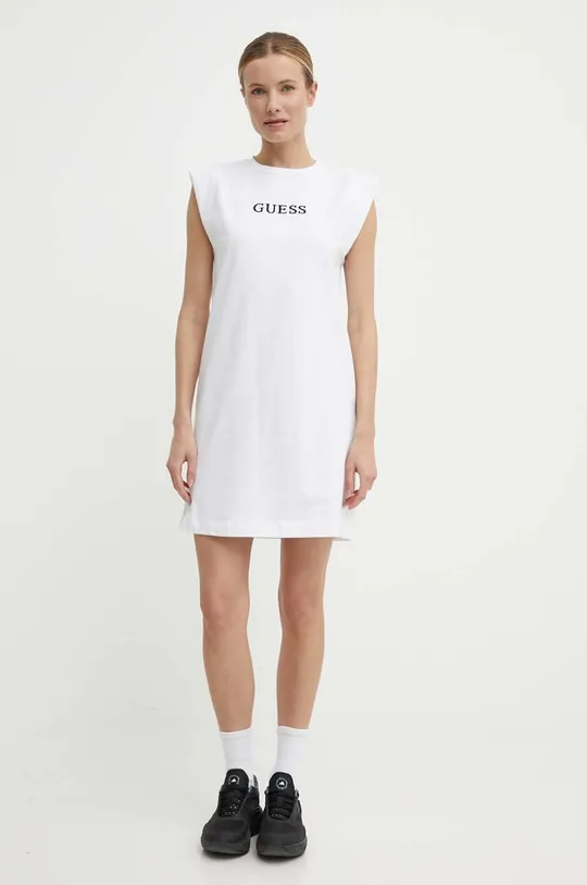Βαμβακερό φόρεμα Guess ATHENA λευκό