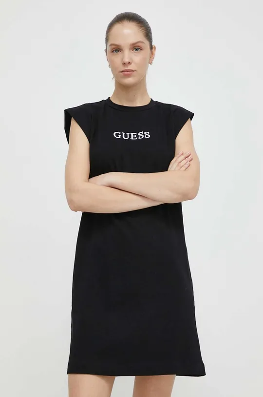 Βαμβακερό φόρεμα Guess ATHENA μαύρο