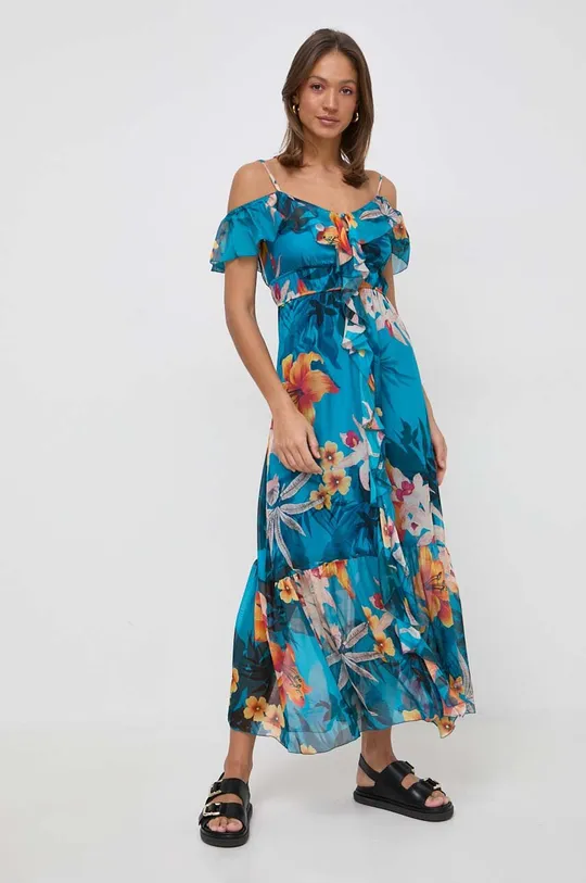 multicolor Guess sukienka z domieszką jedwabiu ELIDE Damski