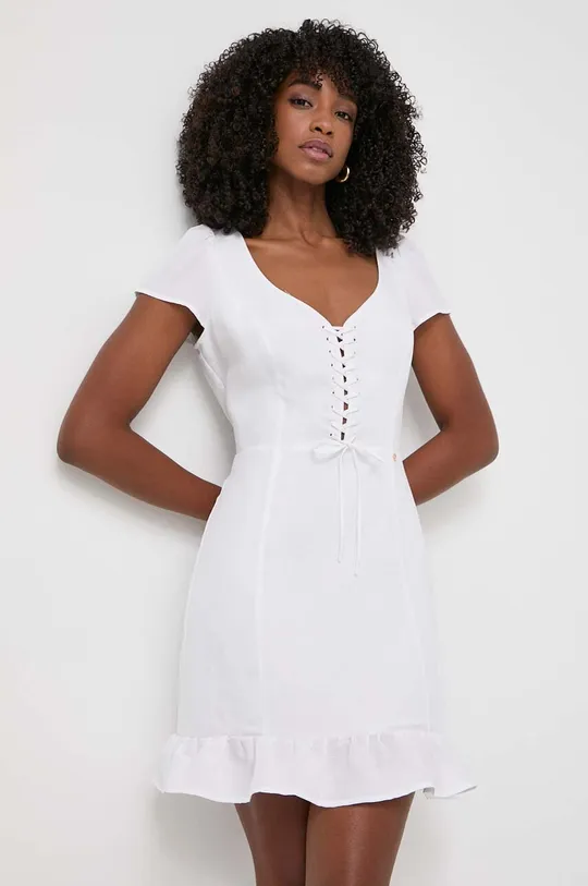 bela Obleka iz mešanice lana Guess FEDERICA Ženski