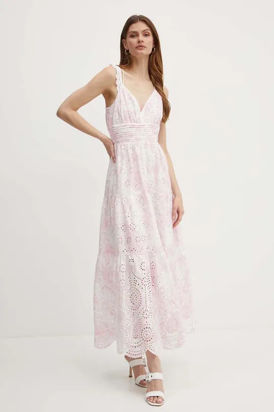 roza Pamučna haljina Guess PALMA Ženski