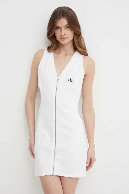 bijela Pamučna haljina Calvin Klein Jeans Ženski