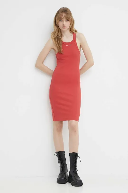 Βαμβακερό φόρεμα G-Star Raw κόκκινο