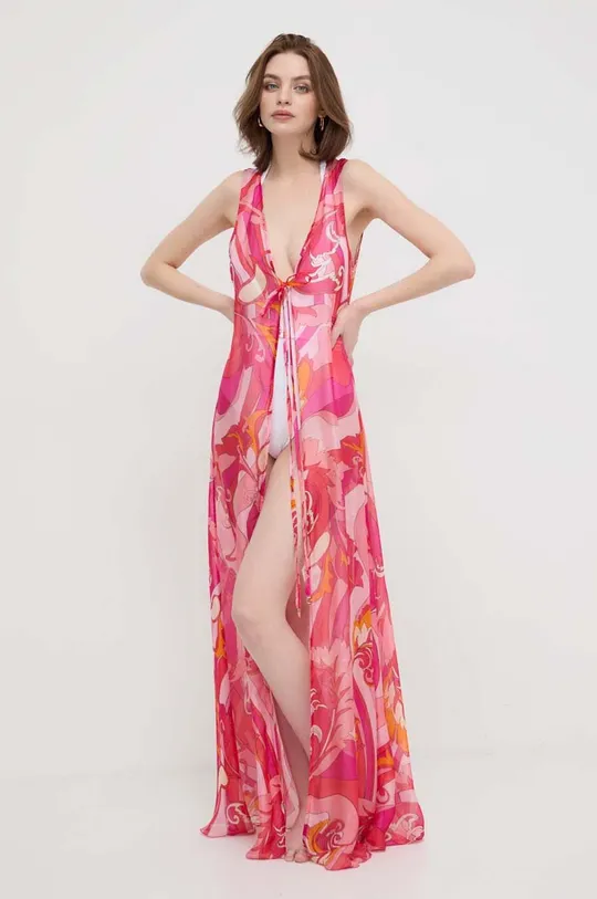 roza Obleka za na plažo s svilo Guess Ženski