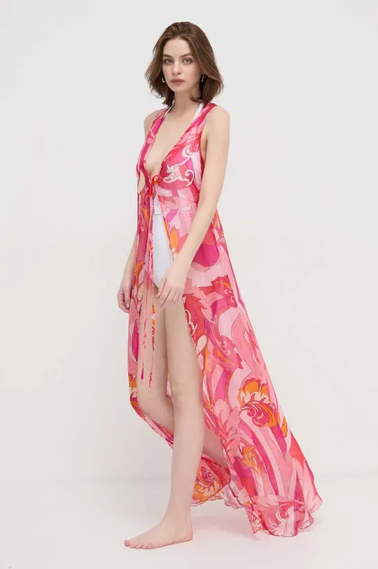 Φόρεμα παραλίας με μετάξι Guess ροζ