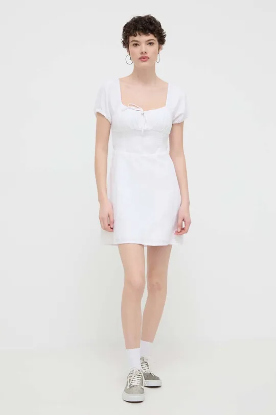 Ľanové šaty Hollister Co. biela