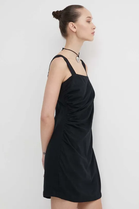 Ľanové šaty Abercrombie & Fitch čierna