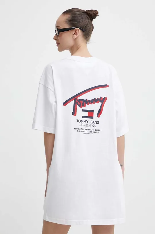 bijela Pamučna haljina Tommy Jeans Ženski