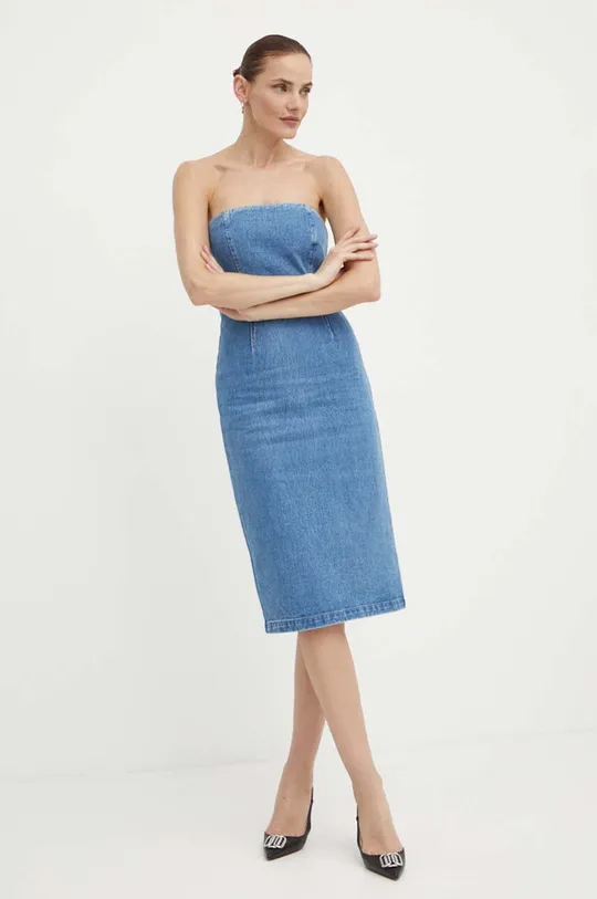 Rifľové šaty Bardot VANDA modrá