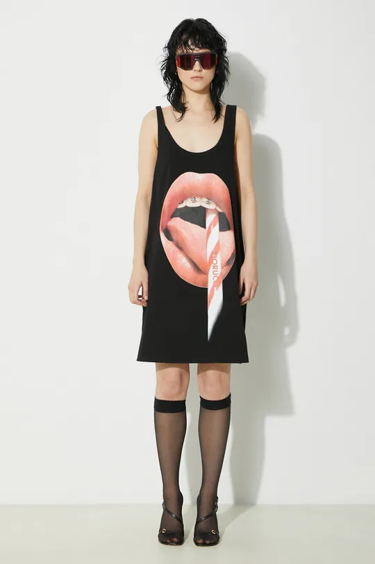 μαύρο Βαμβακερό φόρεμα Fiorucci Mouth Print Tank Dress Γυναικεία