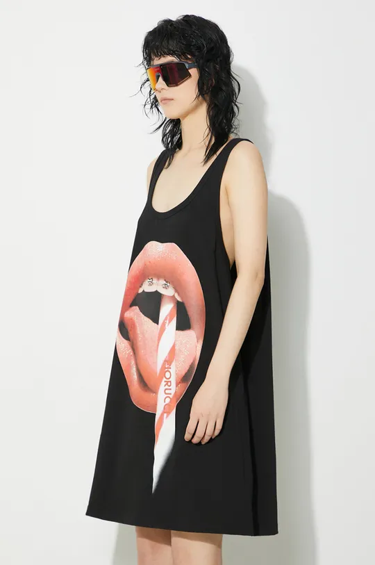 czarny Fiorucci sukienka bawełniana Mouth Print Tank Dress