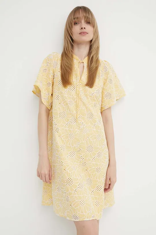 rumena Bombažna obleka Bruuns Bazaar WoodbineBBJulia dress Ženski