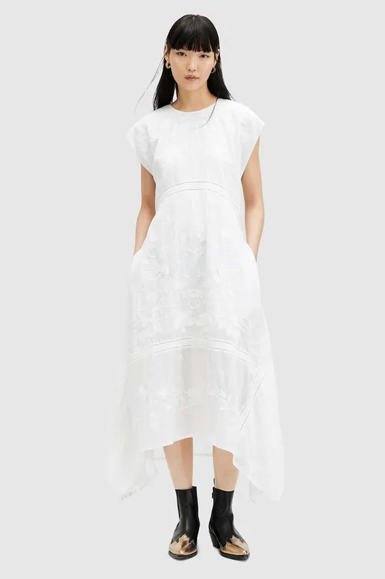 bijela Pamučna haljina AllSaints GIANNA EMB DRESS Ženski