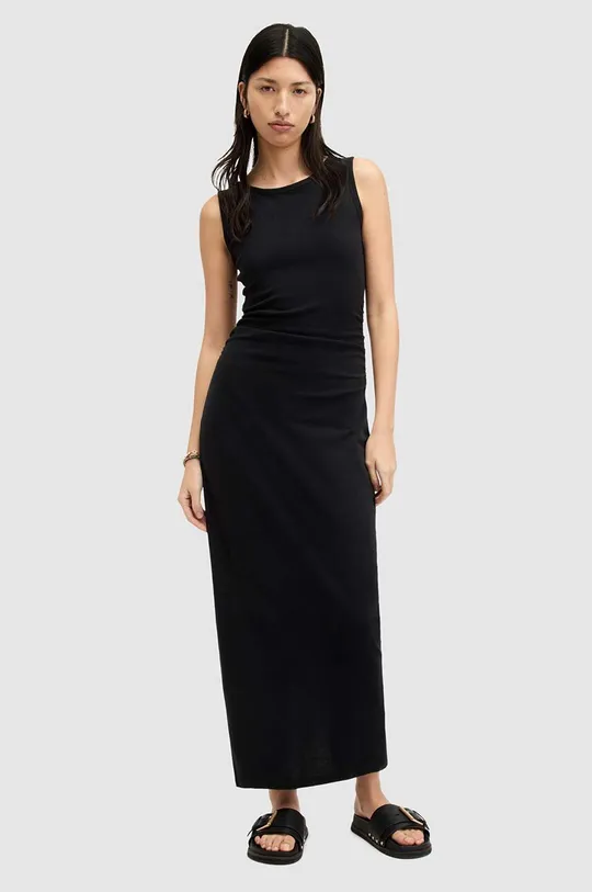 fekete AllSaints pamut ruha KATARINA DRESS Női