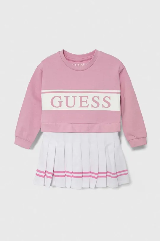 roza Otroška bombažna obleka Guess Dekliški