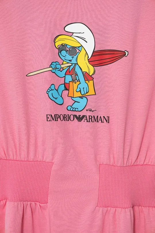 Хлопковое детское платье Emporio Armani x The Smurfs Основной материал: 100% Хлопок Вставки: 95% Хлопок, 5% Эластан Резинка: 92% Хлопок, 8% Эластан
