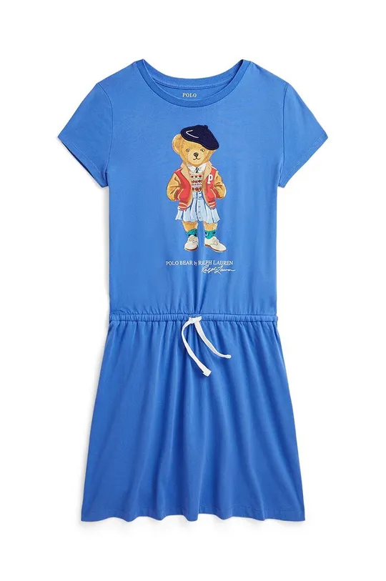 modra Otroška bombažna obleka Polo Ralph Lauren Dekliški