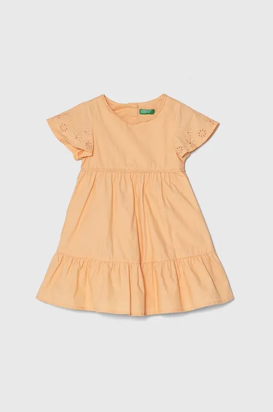 oranžna Otroška bombažna obleka United Colors of Benetton Dekliški