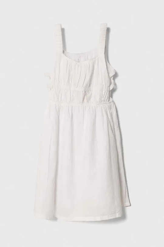 Dievčenské ľanové šaty United Colors of Benetton biela