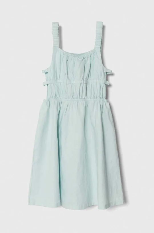 Dievčenské ľanové šaty United Colors of Benetton tyrkysová