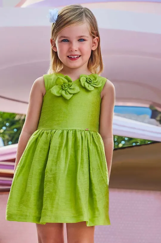 zelena Dječja haljina s dodatkom lana Mayoral Za djevojčice