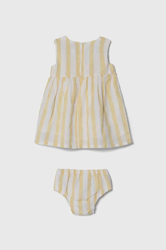Obleka iz lanene mešanice za dojenčke Guess rumena