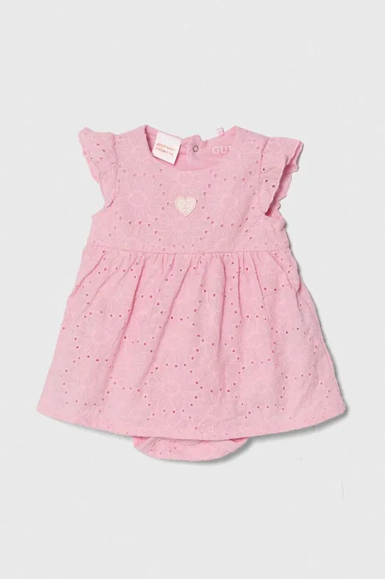 roza Pamučna haljina za bebe Guess Za djevojčice