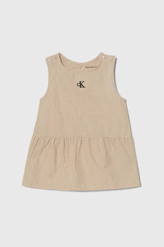 бежевий Дитяча сукня з домішкою льону Calvin Klein Jeans Для дівчаток