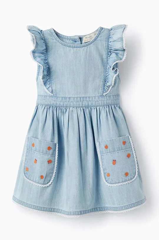modra Otroška bombažna obleka zippy Dekliški