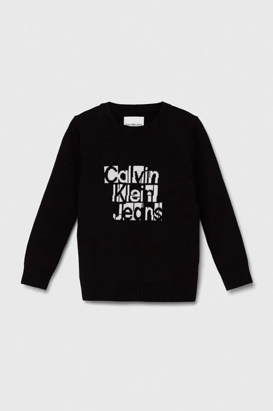 czarny Calvin Klein Jeans sweter bawełniany dziecięcy Chłopięcy