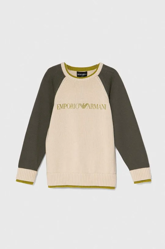 бежевый Детский хлопковый свитер Emporio Armani Для мальчиков