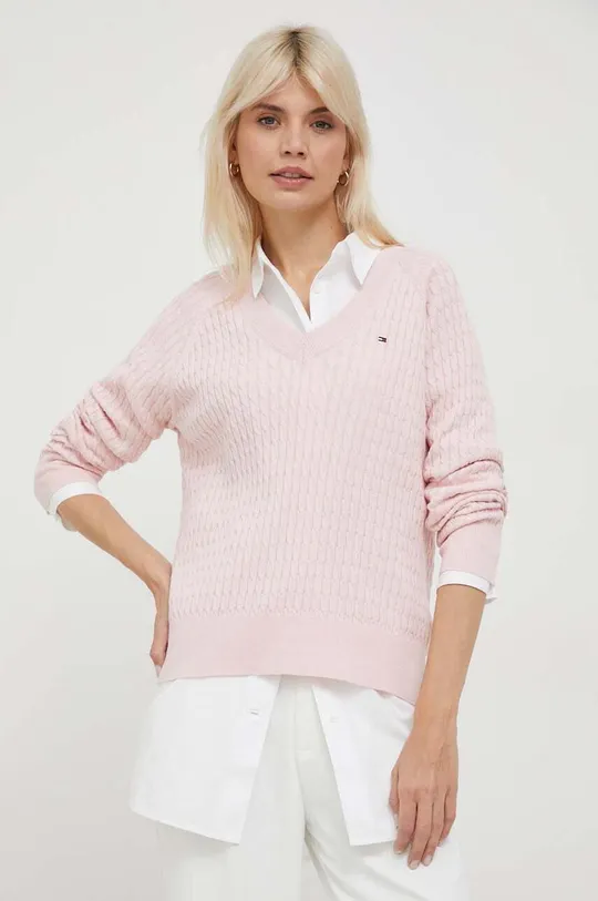 rózsaszín Tommy Hilfiger pamut pulóver